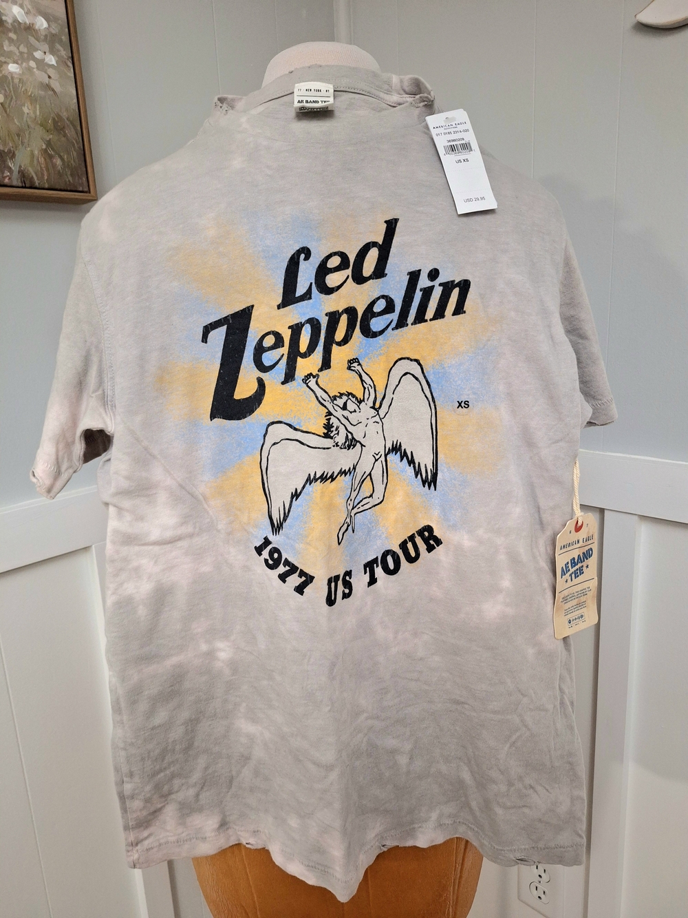 NWT Led Zeppelin 1977 US Tour T-Shirt - Gray with Blue & Yellow Graphic